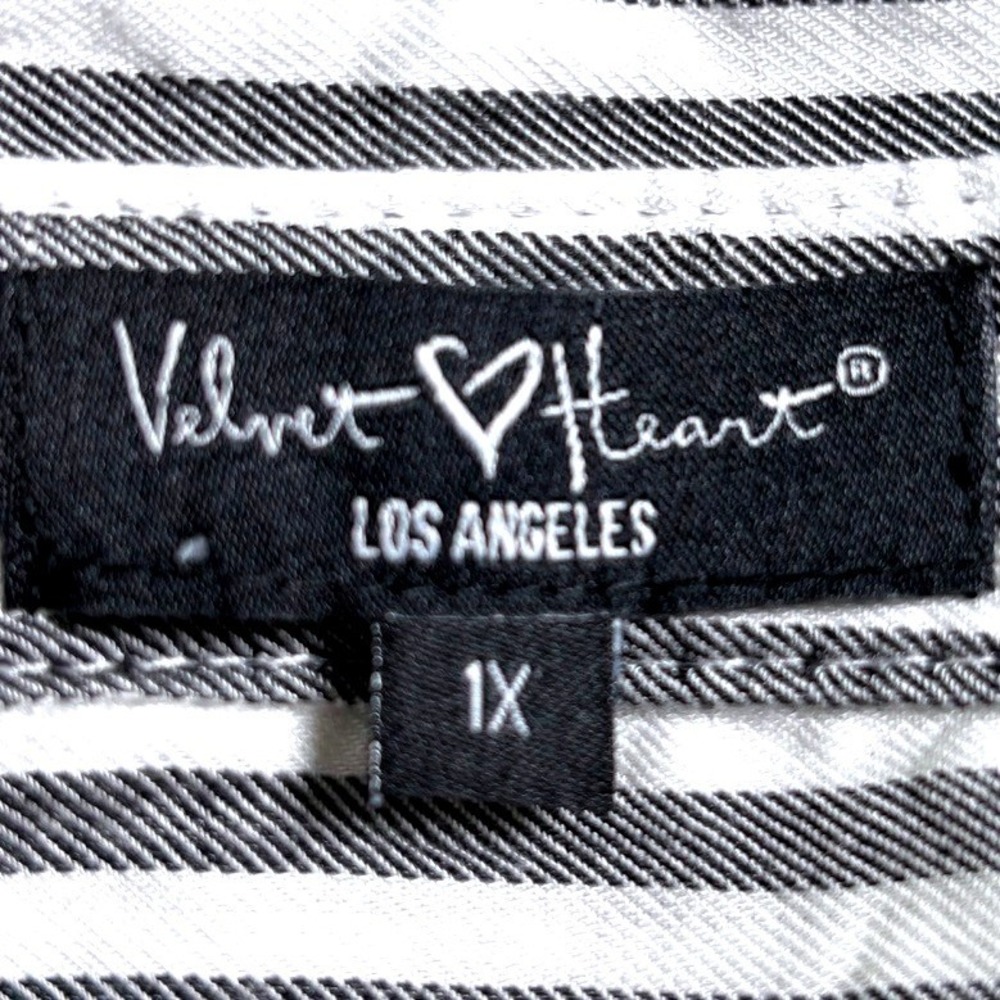 VelvetHeart 1X Stripe Button Shirt Black White 1X Classic Preppy Casual Relaxed - Picture 9 of 13